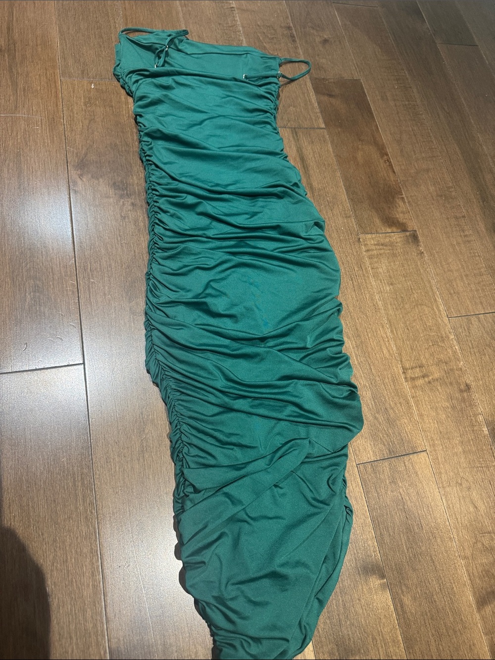 Oh Polly Emerald Green Ruched Asymmetric Bodycon Dress - Picture 4 of 4